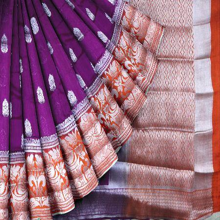 Quintessential Purple Soft Patola Silk Saree With Gossamer B