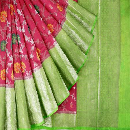 Mehendi Green & Rose Pink Chiniya Pattu | The Chennai Shopping Mall